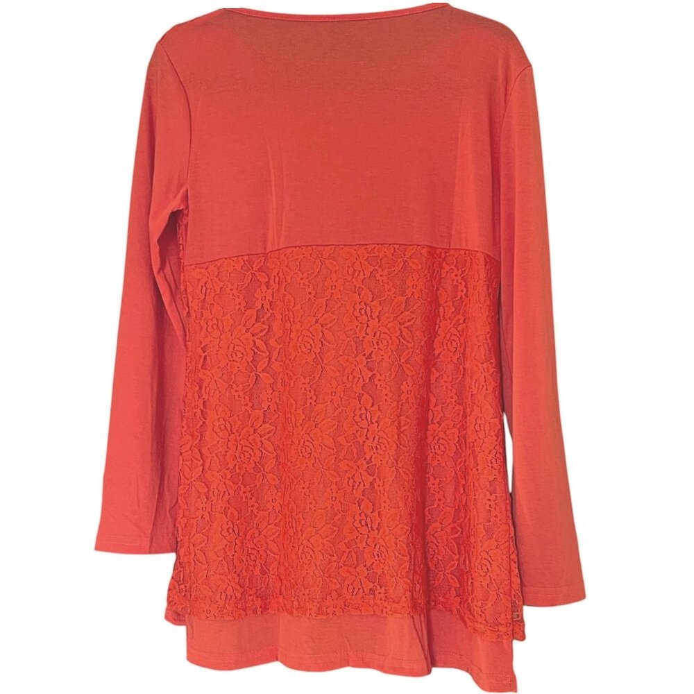 Women's Orange Lace Boutique Style Tunic Top Flowy Long Sleeve Blouse - XL - Picture 4 of 4